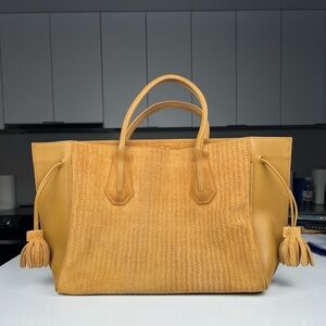 Longchamp Mustard Yellow Suede & Leather Tote Bag
